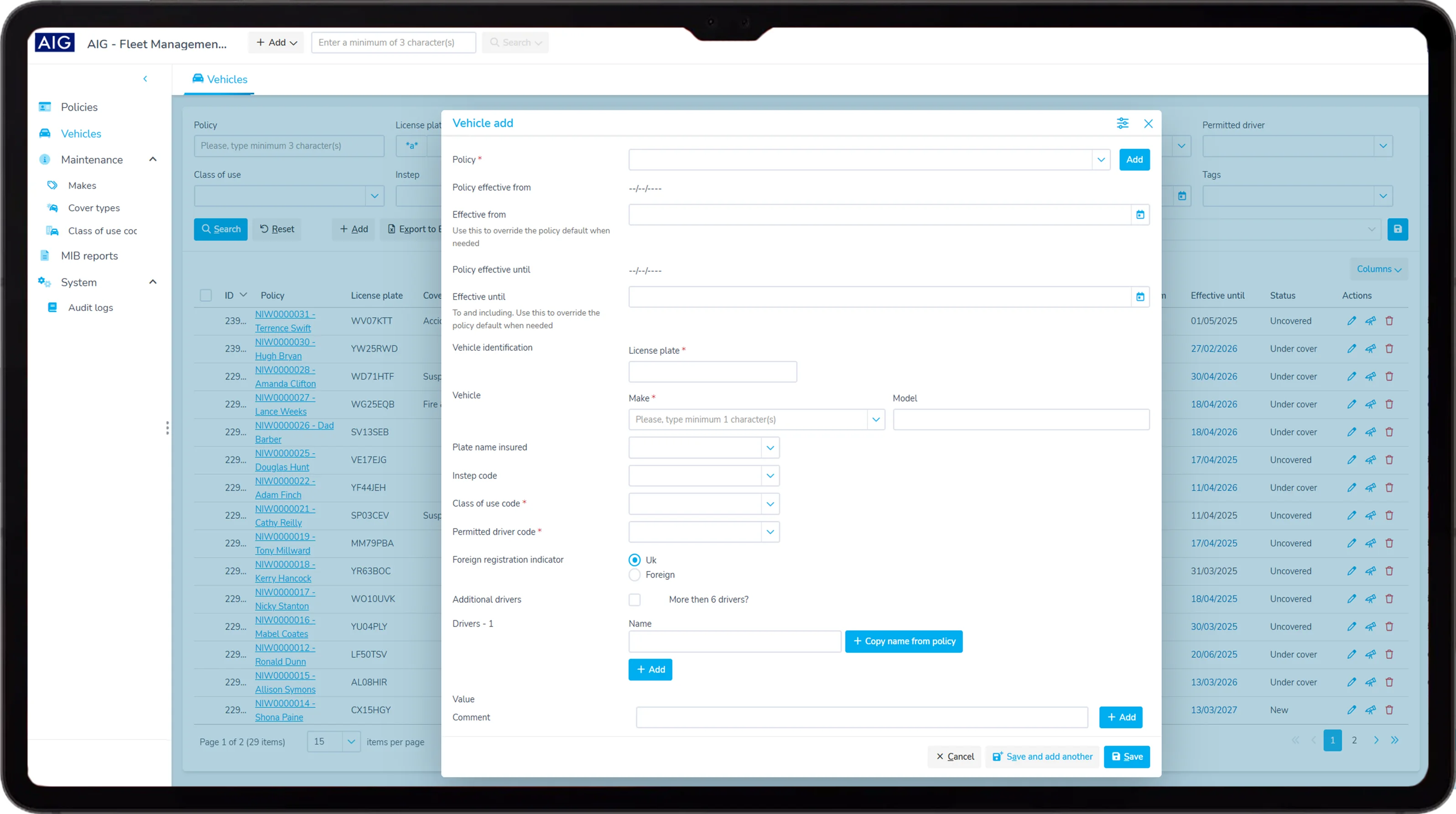 AIG fleet management tool